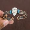 Natural Rainbow Moonstone Gemstone Copper Wire Wrap Cuff Bangle Adjustable z8W59