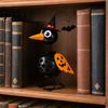 Fall Harvest Decorations Halloween Metal Crow Pumpkin Figurine, Wrought Iron Raven Statue with Witch Hat, Spooky Decor LED Candle Holder