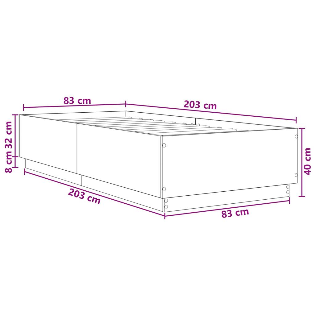 Bed Frame Black Oak 80 x 200 cm Engineered Wood