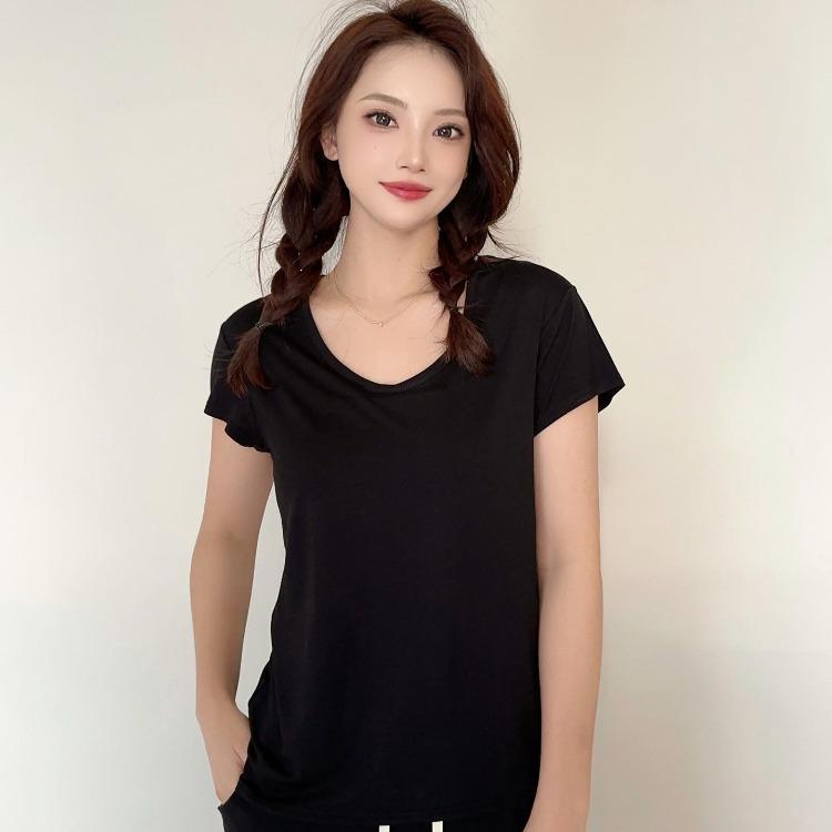 Plus Size Women's Loose U Neck Short Sleeve Modal Tee Thin Solid Color Tshirt All Match Tops M to 6XL