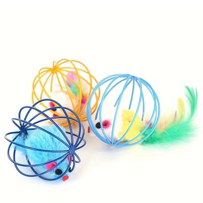 1Pc Interactive Cat Teasing Toys Simulation Of Mice In Wire Cages Mini Cat Toys Balls Pet Novel Spherical Cat Toy