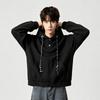 Mens Solid Color Hoodie With Wheat Ear Embroidery Loose Fit American Street Style Trendy Students