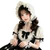Gekräuselte Spitzenhaube mit Blumenstickerei und faltbarem Design für Cosplay, Anime-Maid und Theaterkostüm-Styling