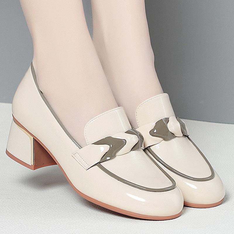 Spring Deep Mouth Thick Heel Loafers Women Autumn New Soft Leather Shoes Slip-on Pedals British Style Fashion Shoes
