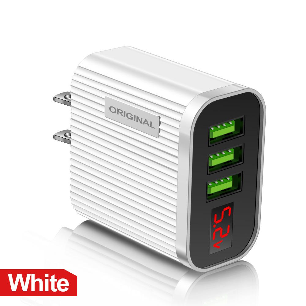 3-Port USB Charger with Digital Display, 2.1A, EU/US Plug, For Mobile Phones