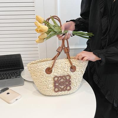 Summer New Fashion Contrasting Color Straw Vegetable Basket Bag Portable Shoulder Trendy Women's Bag
