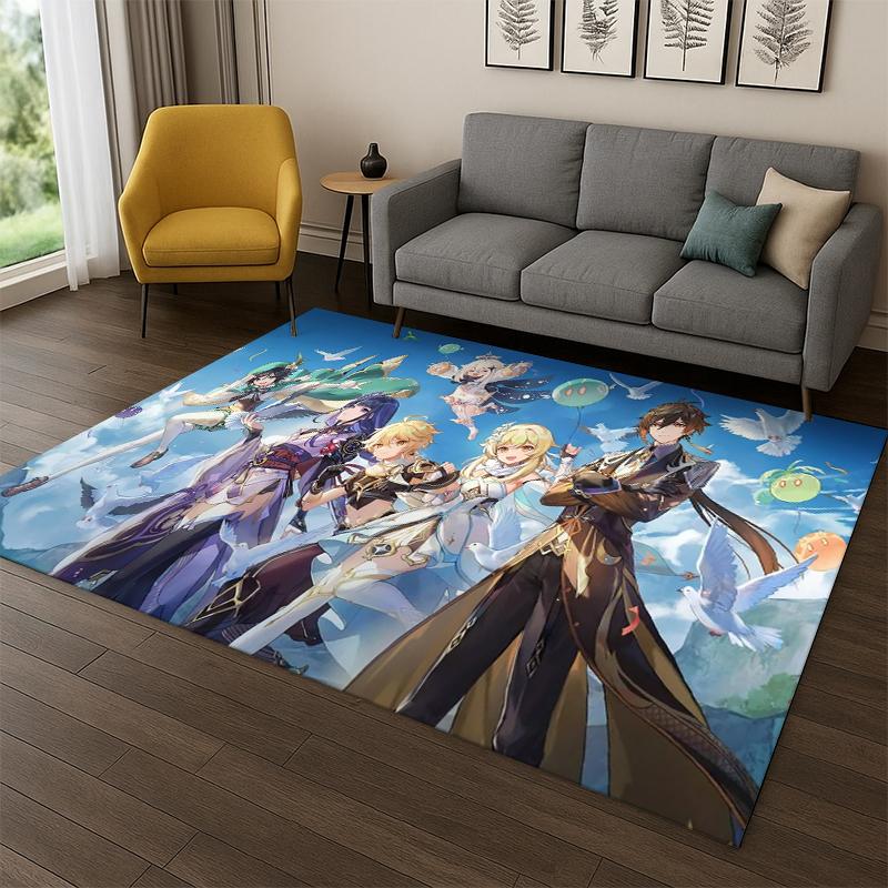 Neuer Genshin Impact Cartoon Spiel Teppich für Schlafzimmer Wohnzimmer Sofa Spielzimmer Fußmatte Heimdeko, Kinderbereich Teppich Rutschfest Geschenk
