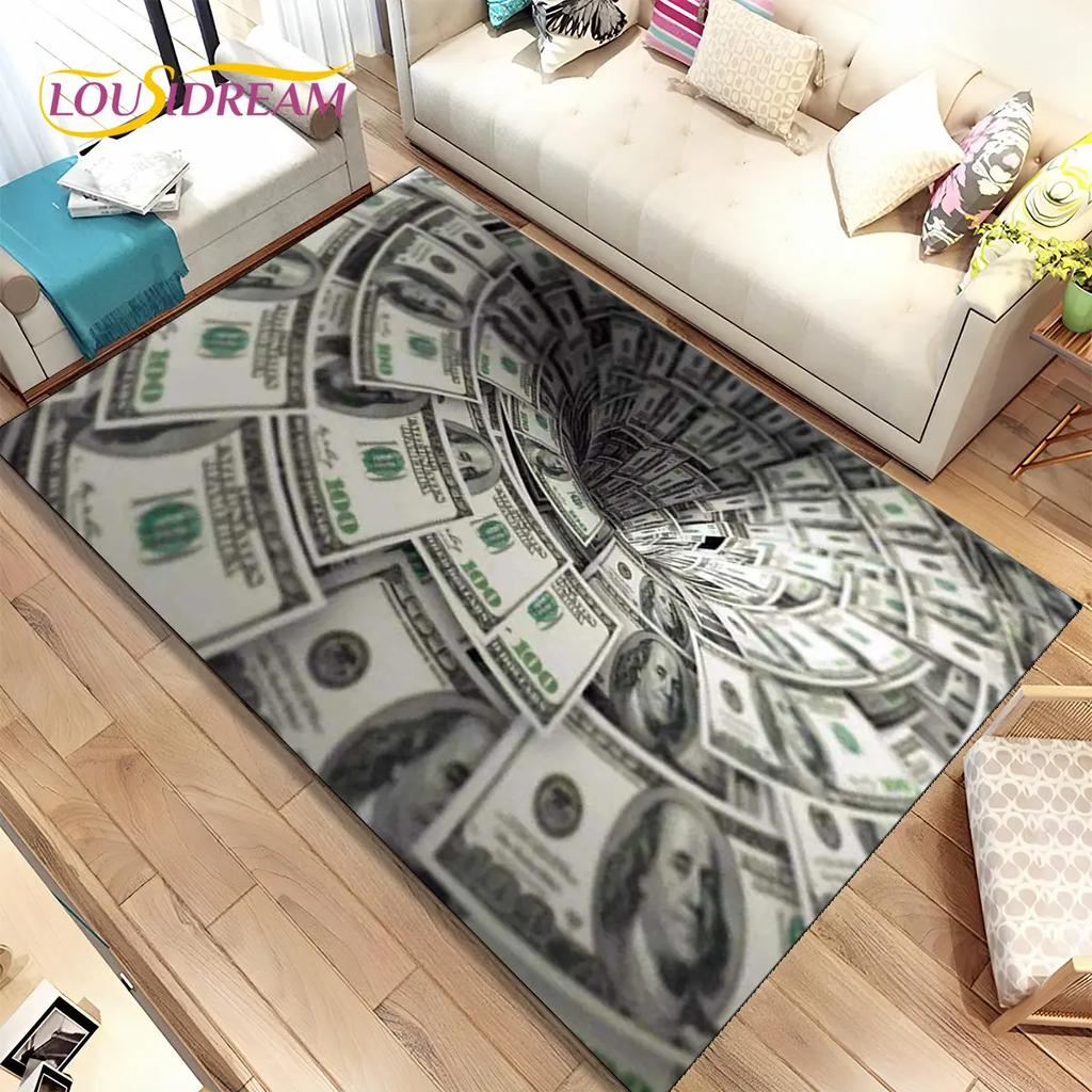 אשליה תלת מימדית דולר אירו כסף דפוס שטח שטיח, שטיח שטיח לבית סלון חדר שינה ספה דקור שטיח לדלת, מחצלת רצפה מונעת החלקה
