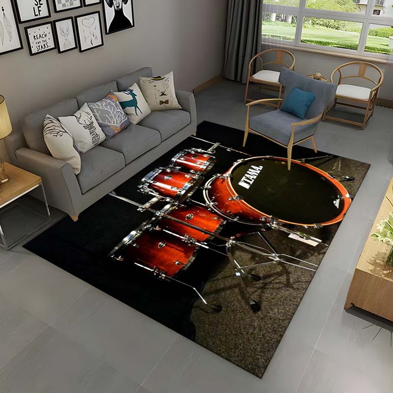 3D Drum Kit Music Instruments Area Rug Large,Carpet Rug for Living Room Bedroom Sofa Doormat Decor,Kid Play Non-slip Floor Mat