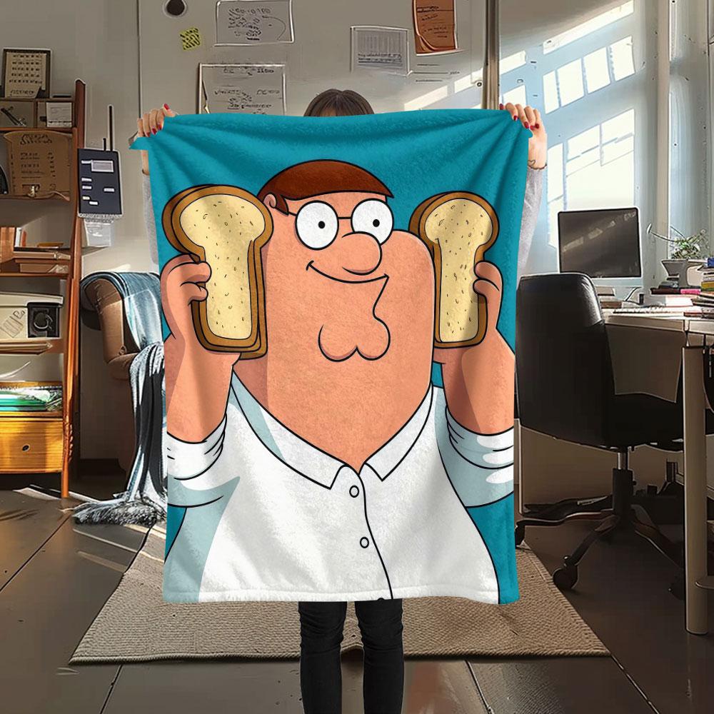 Peter Griffin Fun Printed Flannel Blanket, soft throw for bedroom sofa, washable, fan merchandise, great gift.
