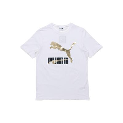 Sporty Casual Foil Logo Print Crew Neck T-Shirt Men Tops White 532280-02