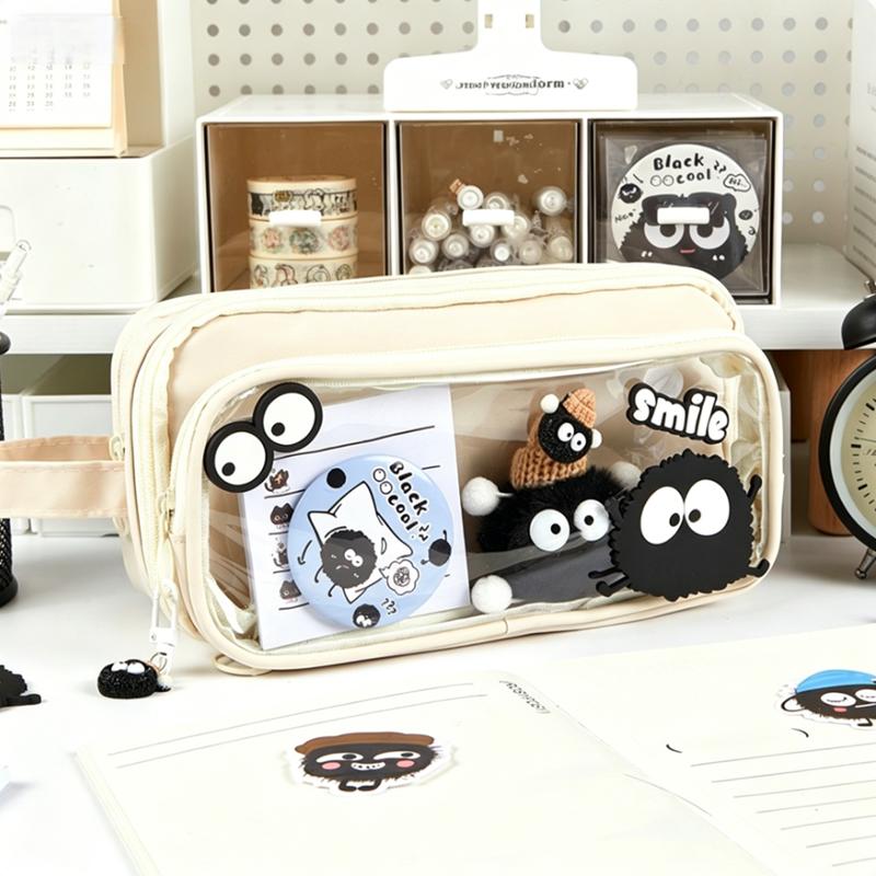 Cute Pencil Case with Clear Window, Large Capacity Multi-layer Pen Bag for Student School Supplies