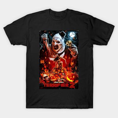 Men Black Print T-shirt Horror Terrifier Clown No-Cut Transfer Paper Print Cotton Tshirt