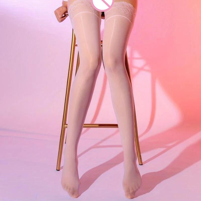 Women'S High-Density Glossy Silicone Peacock Lace Stockings Thigh-High Socks