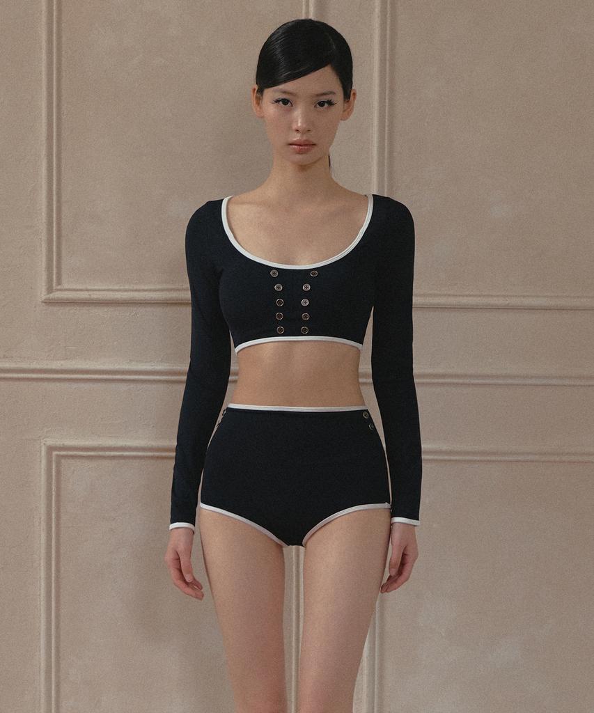 VINAJ Double Button Line Classic Halter Bikini Bra (Black)