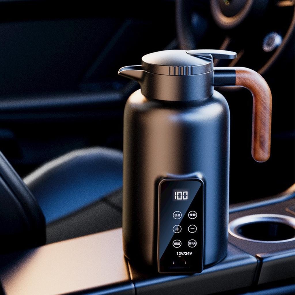 Hervidor de Agua Eléctrico para Coche 12V 24V Compatible Gran Capacidad 1 3L Hervidor de Agua Eléctrico Aislado Térmicamente con Panel de Control Digital y Adaptador de Corriente