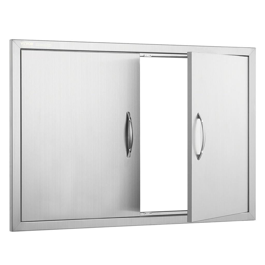 BBQ Access Door, 889x610 Mm Double Outdoor Kitchen Door, Stainless Steel Flush Mount Door, Wall Vertical Door with Handles, for BBQ Island, Grilling