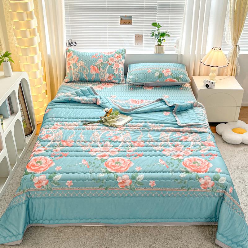 Luxury Floral Style Summer Quilt Skin-friendly Comfortable Ultra Soft Air Conditioning Cooling Quilts Home Travel Thin Blanket