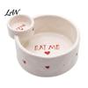 Cute Tableware for Snacks French Fries Bowl with Sauce Dipping Compartment, Heat Resistant Ceramic Snack Server, Microwave Safe Dual Section