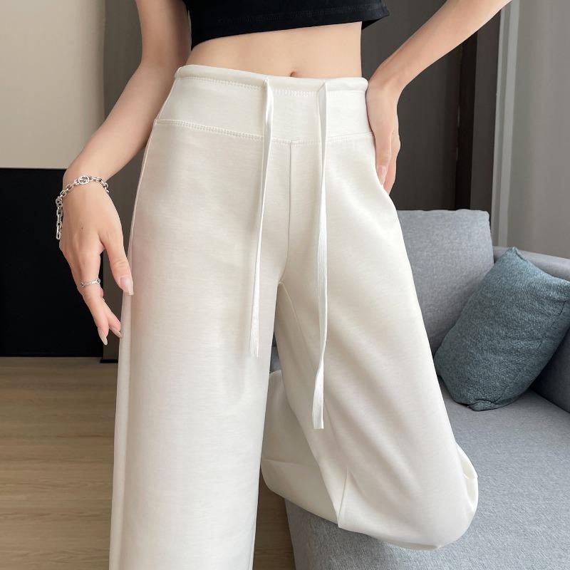 White sweatpants women's summer high waist and thin straight loose lazy walking sweatpants spring and autumn small wide-leg pants