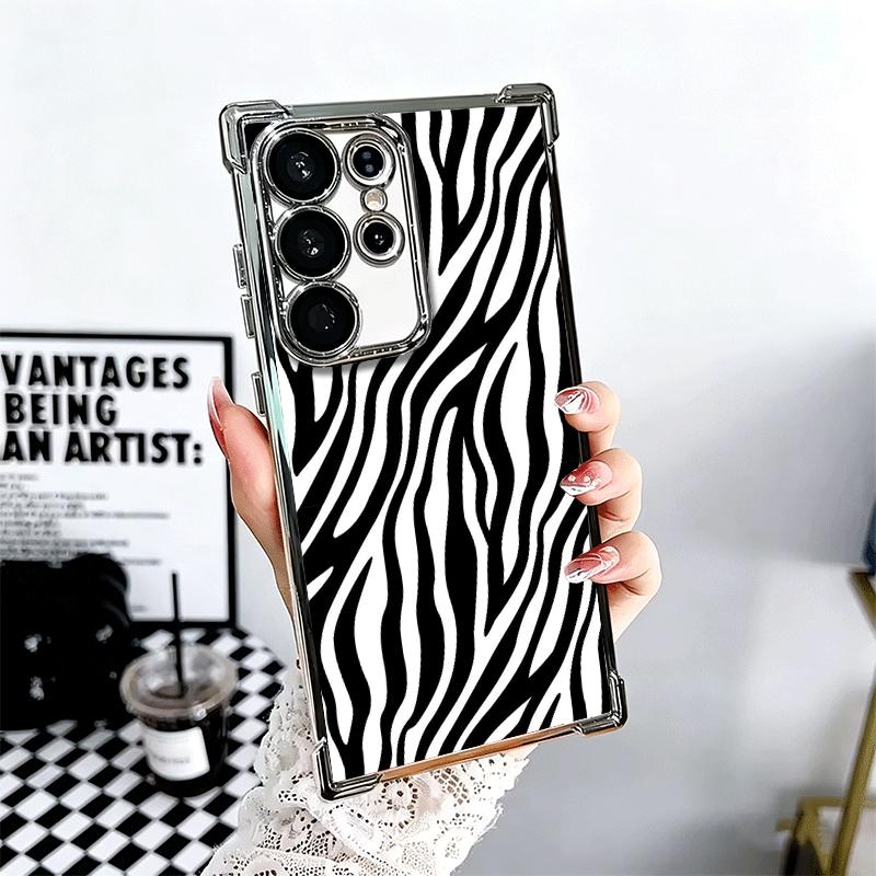 Zebra Stripe Black White Soft Phone Case For Samsung Galaxy S26 Ultra S25 Edge S24 FE S23 Plus S22 S21 + S20 Plating Anti-Fall F