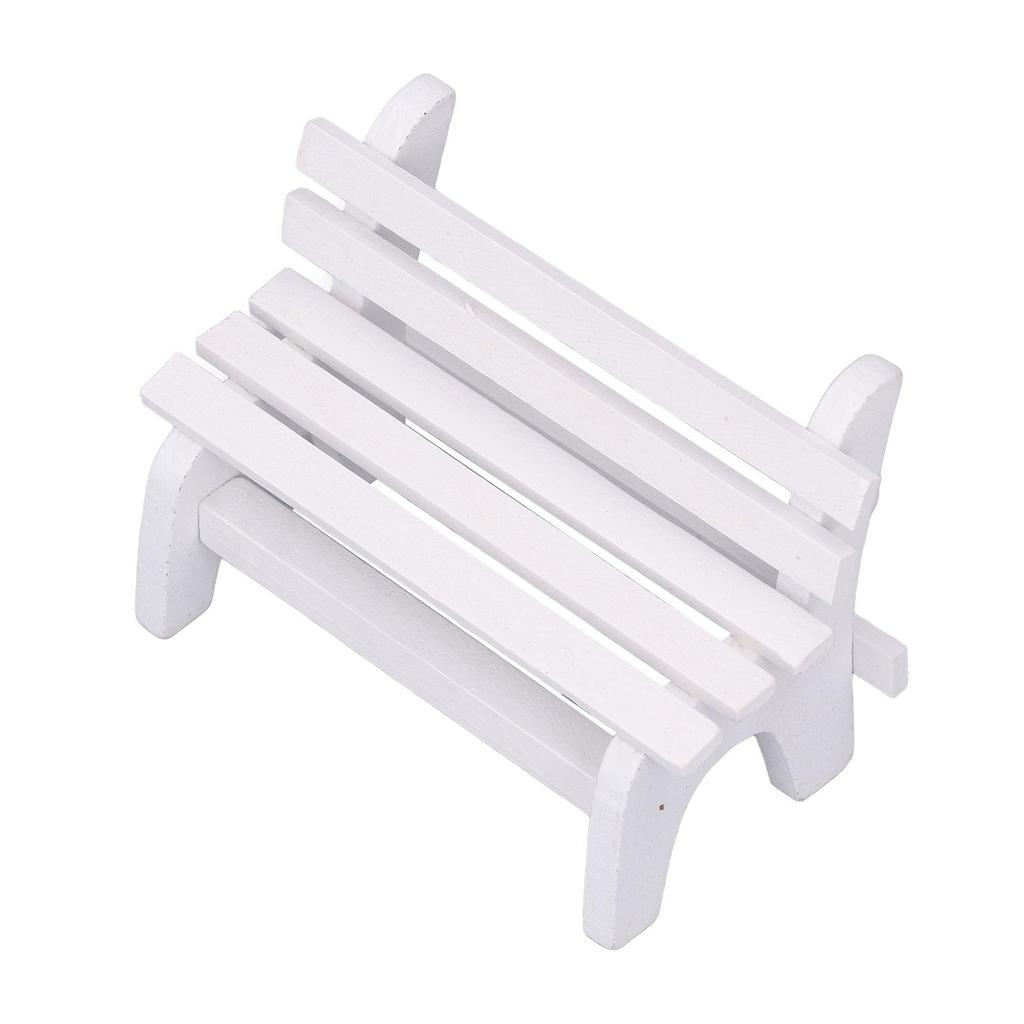 Scale Wooden Dollhouse Bench Miniature Garden Bench with Rounded Beautiful Decorative 112 Model, Corners, White,
