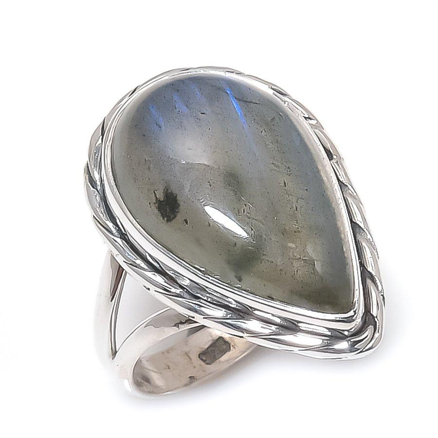 Natural Labradorite Gemstone Handmade 925 Solid Silver Jewelry Ring Size 6 T3E56