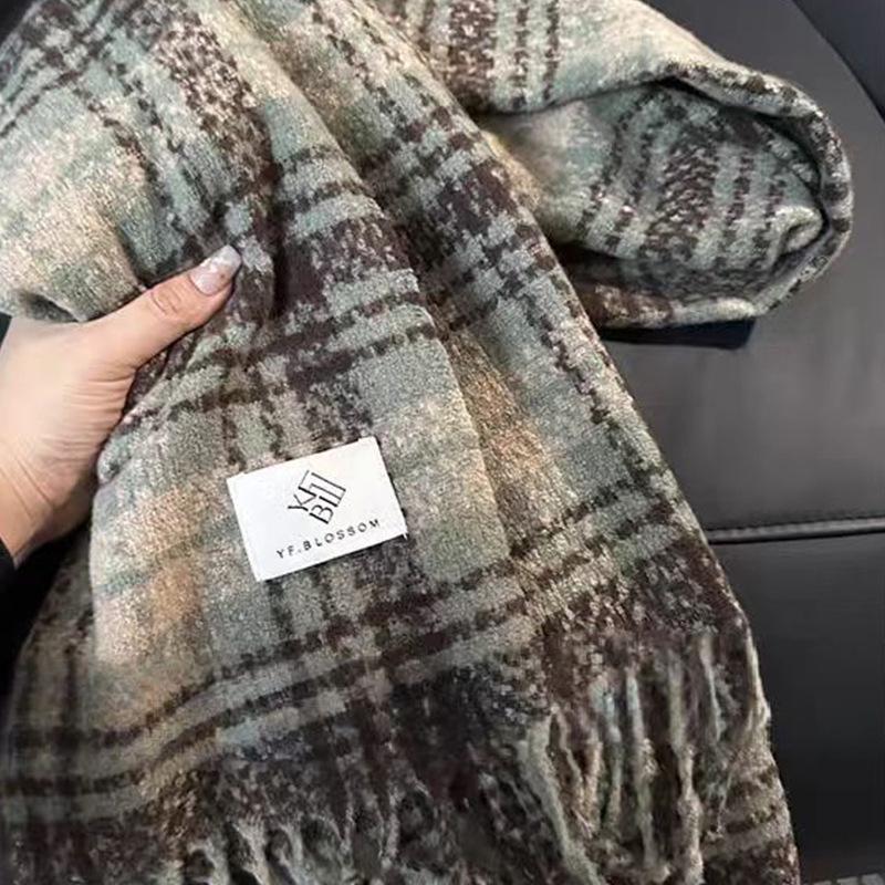 Women's Christmas Plaid Scarf - Autumn/Winter Korean-Style, Versatile Imitation Cashmere Shawl with Tassels