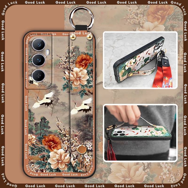 Elderly lady Waterproof Phone Case For Realme C65 Chinese style Fashion Lanyard Ring Silicone Soft case Dirt-resistant