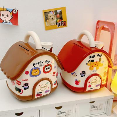 Cartoon House Piggy Bank with DIY Sticker Coin Cash Storage Jar Container Children Money Saving Box Decoration Boys Girls Gift