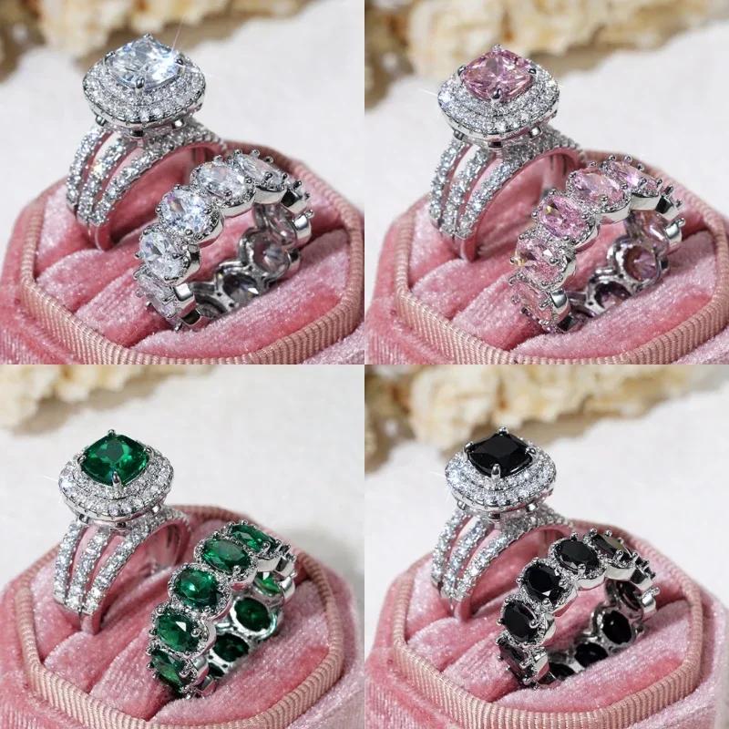 Gorgeous S Set of Rings for Women Brilliant Zirconia Finger Jewelry for Engagement Party High-quality Accessories