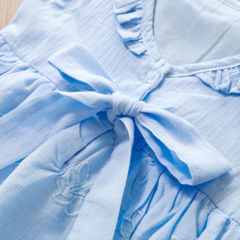 Girls' Summer Lace Embroidered Dress with Bow
