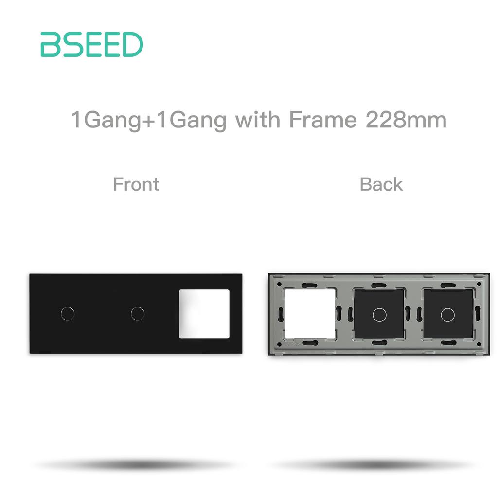 Bseed 228mm 1 Gang 2 Gang 3 Gang Switch With Wall Socket Glass Panel Only White Black Gloden EU Standard Pearl Crystal Glass