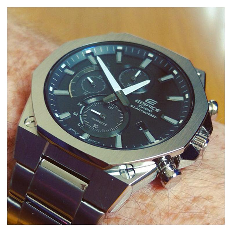 Casio EDIFICE Sports Street Slim Waterproof Solar Quartz Movement Stainless Steel Strap Japanese and Korean Watch Men's Watch Black Dial EFS-S570D-1A