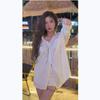 Pure Cotton Internet Celebrity Off-Shoulder Boyfriend Shirt - Women's Summer Loose Fit Street Style Sunscreen Top