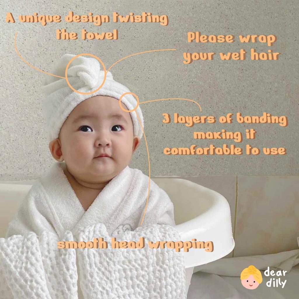 [Liebe Dilly] Baby-Bademantel & Turban-Set, Babyparty-Geschenk, Baby-Bademantel für Jungen und Mädchen, Weiß, 5 Jahre (Mittel)