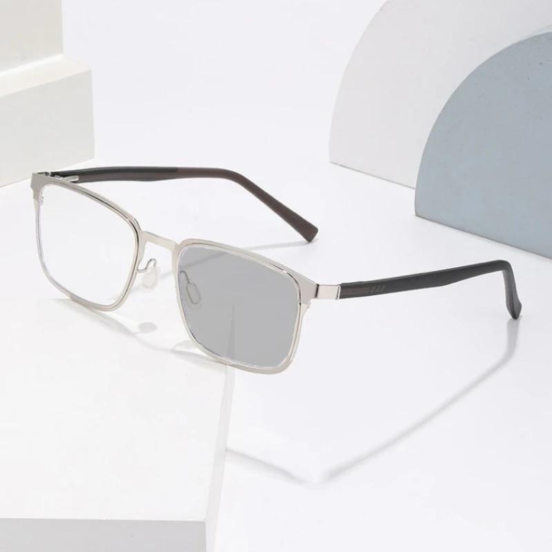 Men's Business Photochromic Myopia Glasses ultralight square frame anti blue light color changing near sight eyeglasses -2.25