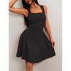 Fashion Solid Color Party Square Neck Backless Mini Slip Dresses 2025 New Elegant High Waist Club Pleated Short Dress