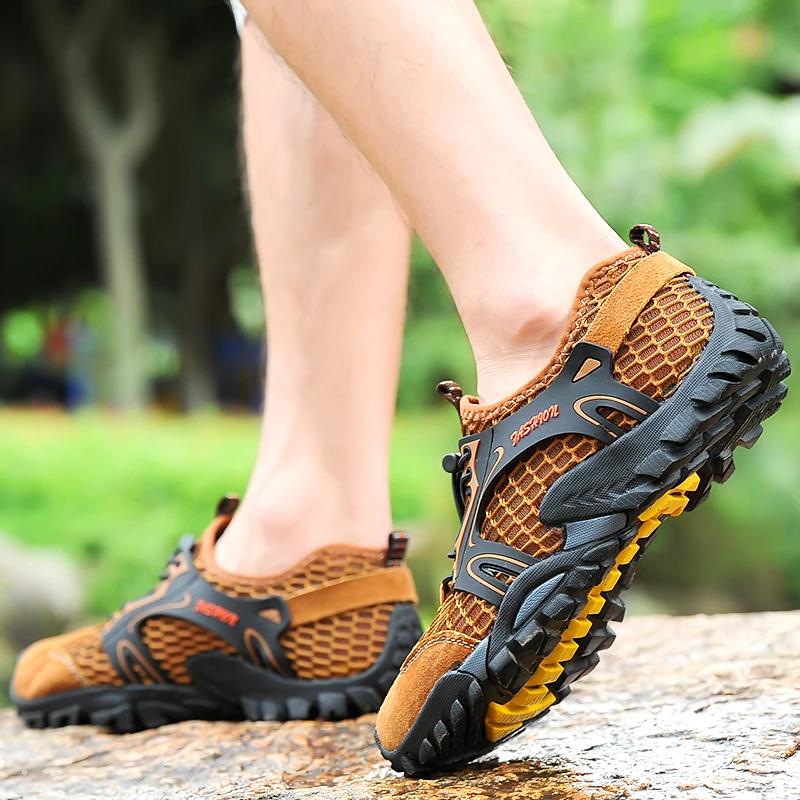 2024 Breathable Waterproof Hiking Shoe Men Suede Mesh Outdoor Sneakers Rock Climbing Shoes Man Sport Quick-dry Shoes