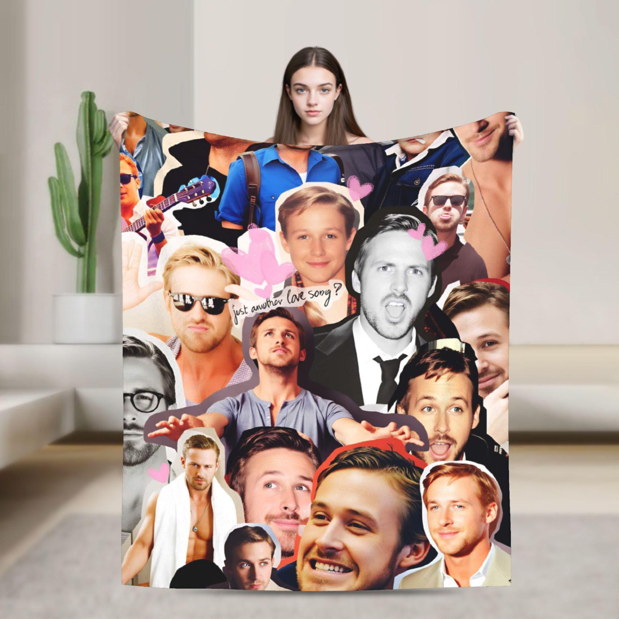 Happy Adults Toys Unisex Ryan Gosling Collage Warm Cozy Blanket Trend Travel Car Bedding Throws Home Decor Flannel Bedspread Sofa Bed Cover