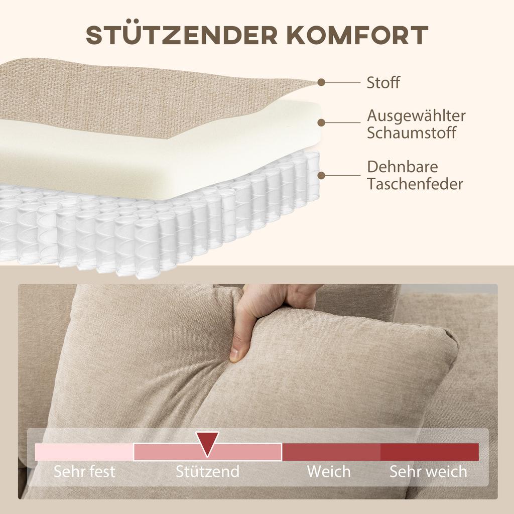 Corner Sofa, Reversible Chaise Longue, Cushions, 242 x 156 x 87 cm, Beige