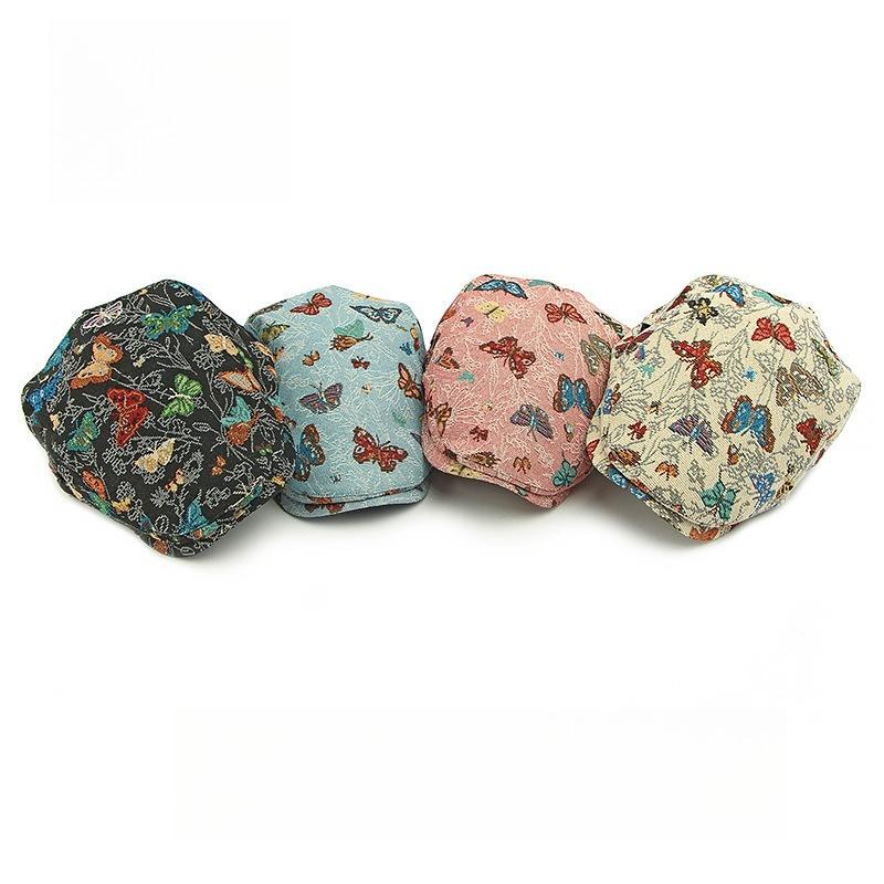 Women's Jacquard Butterfly Flat Cap Ivy Cap British Retro Brocade Woven Gatsby Cabbie Hat Adjustable Strap Ethnic Style