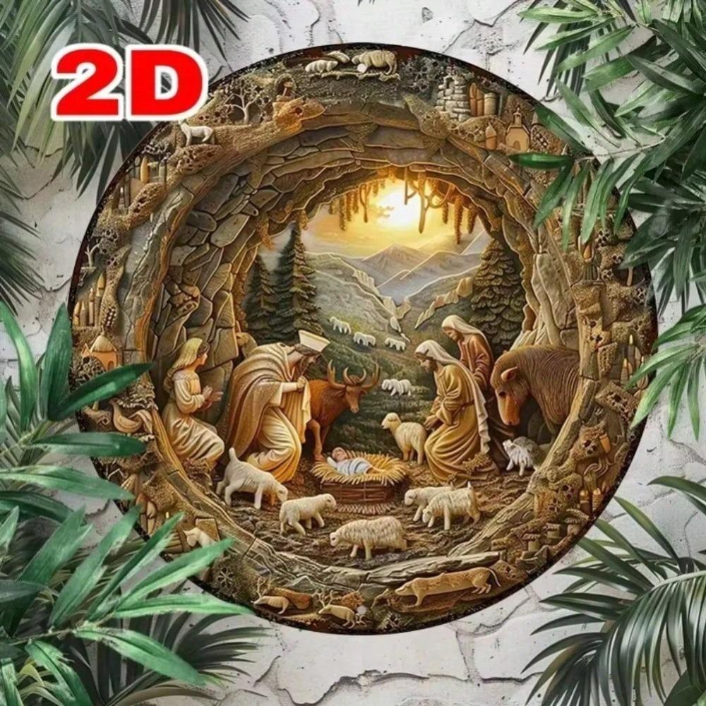 Vintage Tin Sign Nativity Scene Embossed Religious Wall Art Home Decor Plaque