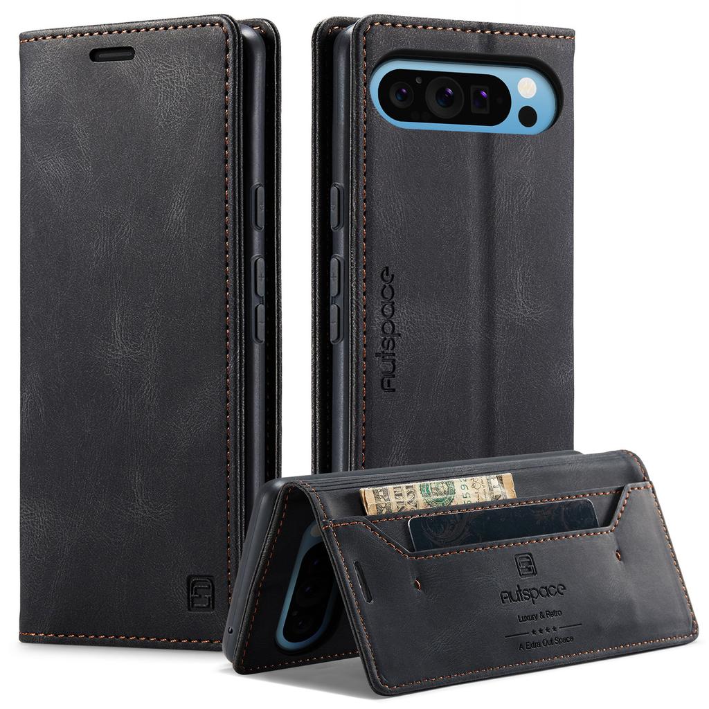 For Google Pixel 9 Pro XL Wallet Case AUTSPACE A01 Leather Stand Cover with RFID Blocking Card Holder