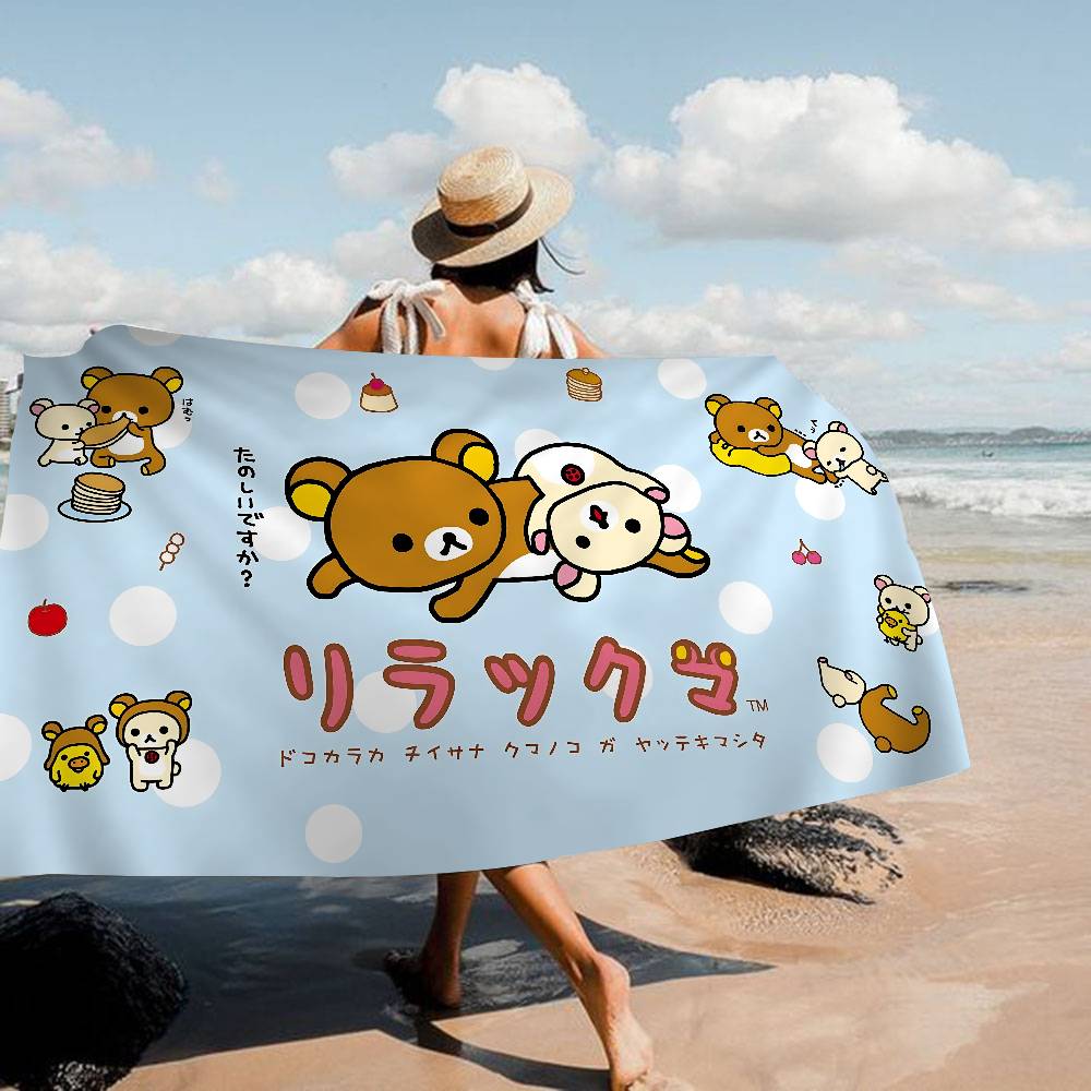 Manta de Microfibra Kawaii Oso Rilakkuma Secado Rápido Toallas de Playa Impresión Oversize Super Absorbente Manta Toalla de Piscina