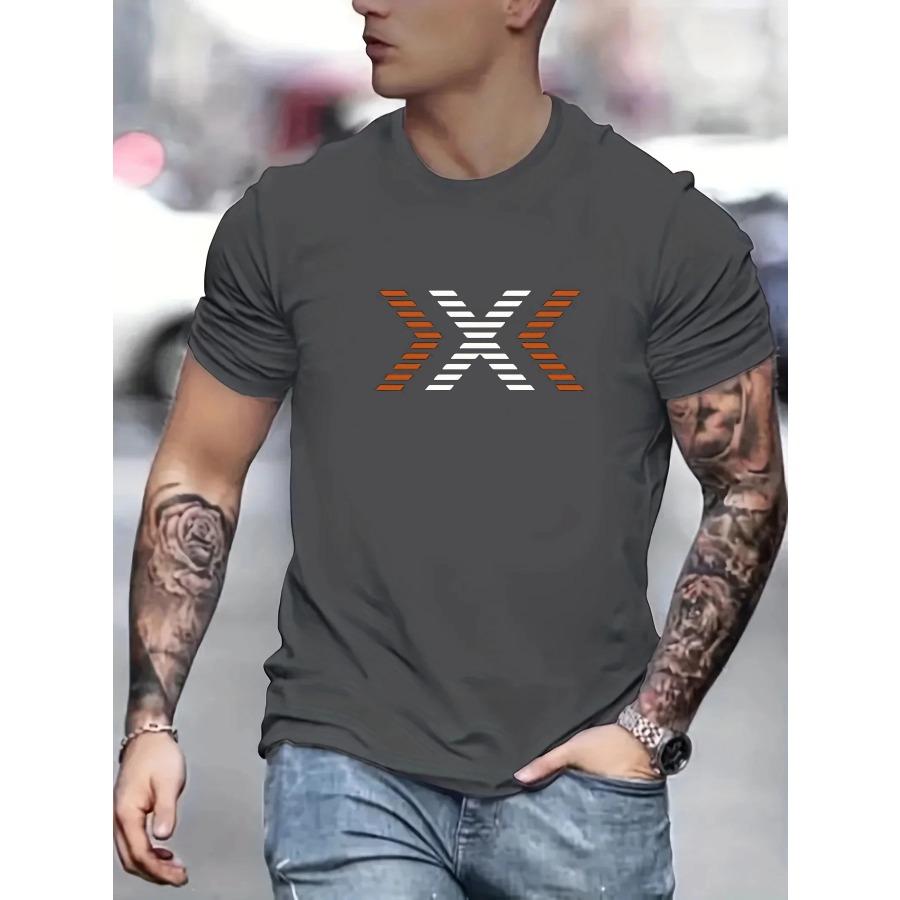 Men's Summer 100% Cotton Fashion Pattern Printed Loose Large Casual Round Neck Short Sleeve T-shirt Casual Letter Pattern Tops