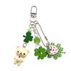 Cute Bell Bear Pendant Matching Phone Charms Keychains Handmade Rilakkuma Strawberry Beaded Accessories Jewelry Couple Gifts
