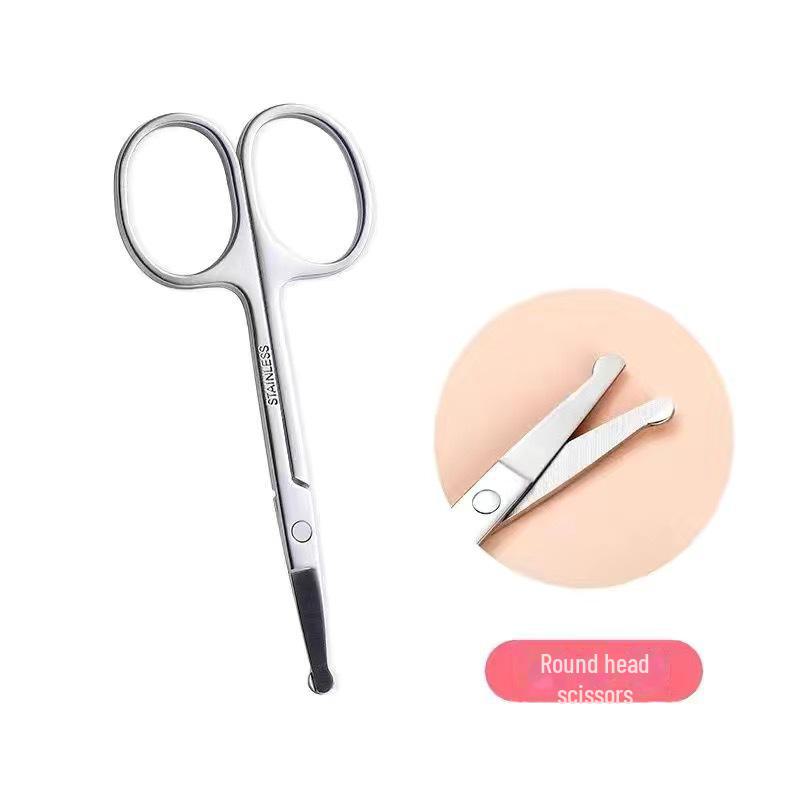 

Черные портативные ножницы для стрижки носа и бровей - ножницы для макияжа и бороды с круглой головкой, косметический инструмент. round nose hair scissors серебряный