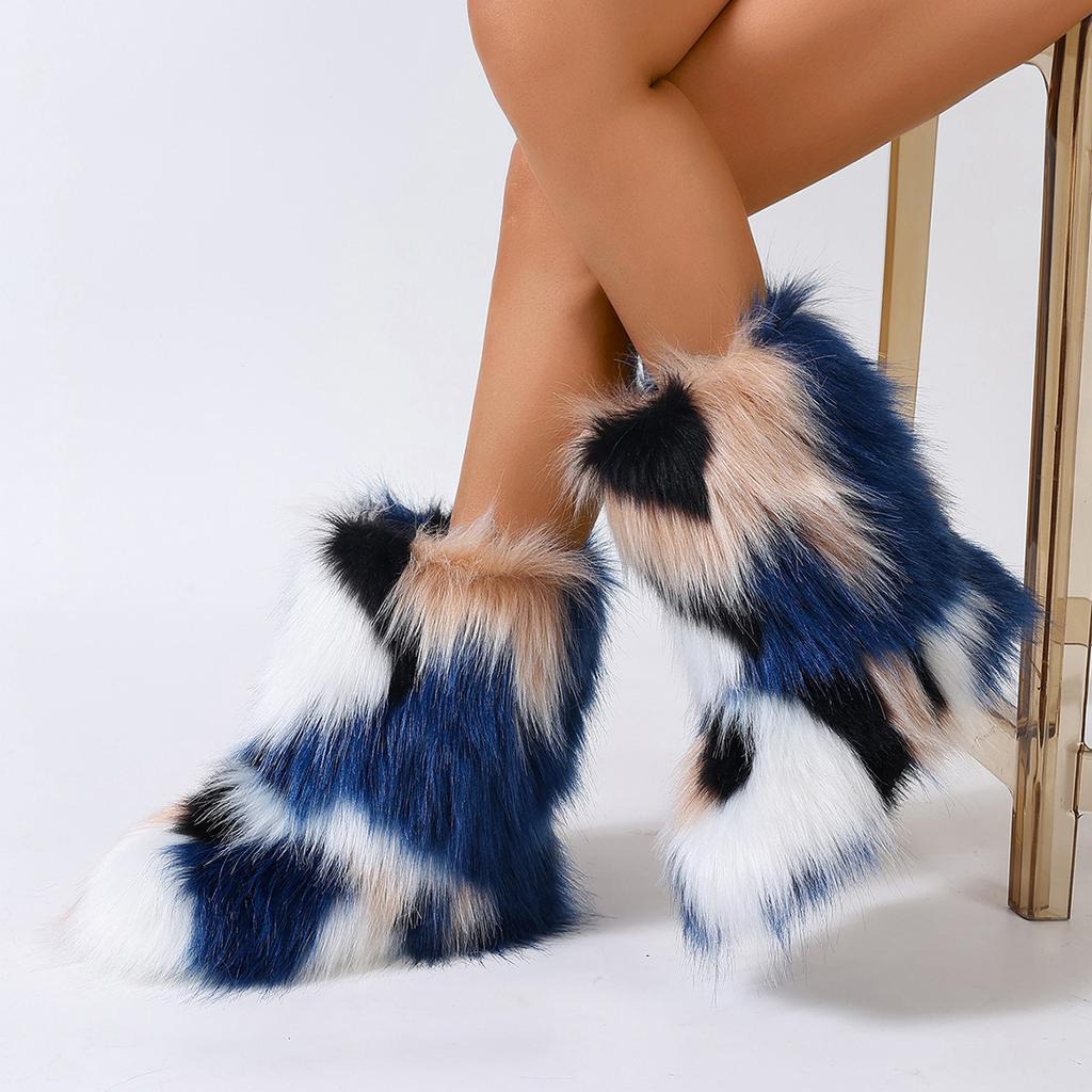 Damenstiefel 2025 Neue Luxuriöse Bequeme Modeschuhe für Damen Outdoor Plüsch Warme Schneestiefel Flauschige Faux-Fuchs-Pelzstiefel Frau