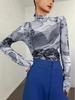 New Women's Mesh Print Slim Fit Long-Sleeve T-Shirt: European & American Spring/Autumn Fashion Trend